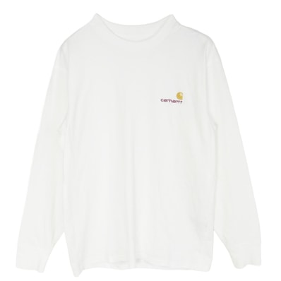Carhartt カーハート American Script LS アメリカン スクリプト ロゴ刺繍 長袖 Tシャツ ホワイト系 S【中古】