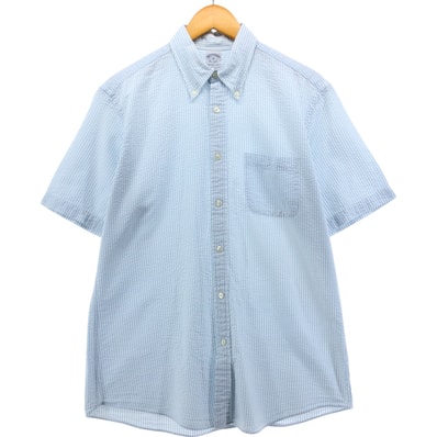 古着 ブルックスブラザーズ Brooks Brothers Est.1818 REGENT FIT シアサッカー 半袖 ボタンダウン ストライプシャツ メンズM相当/eaa553805