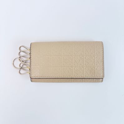 LOEWE Repeat Key Case Embossed Silk Calf "Light Oats"
