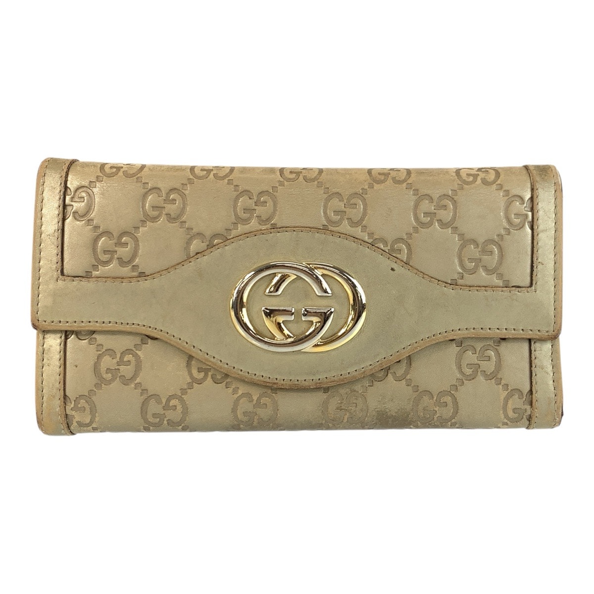 GUCCI グッチ グッチシマ インターロッキングG ゴールド レザー 長財布 ロングウォレット 601125 【中古】