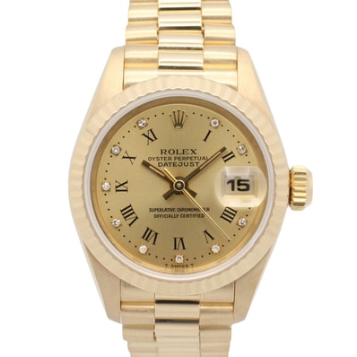 ロレックス ROLEX デイトジャスト 10Pダイヤ E番 腕時計 時計 K18(イエローゴールド) ダイヤモンド レディース ゴールド系 シャンパン/旧ダイヤ 69178G 【中古】