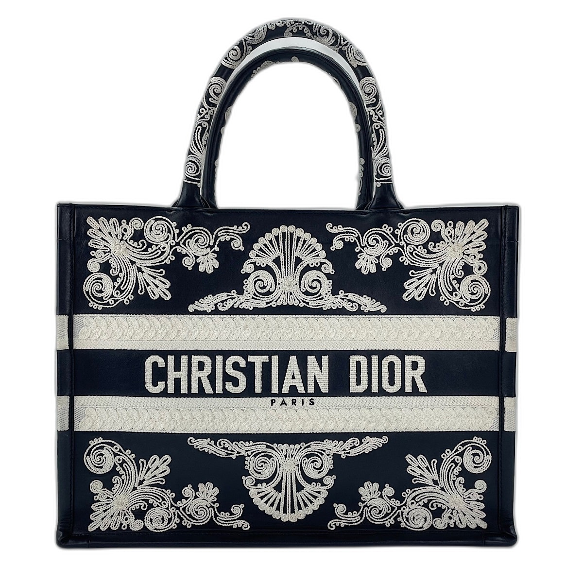 ディオール Dior ブックトート ミディアム 刺繍 トートバッグ レザー【中古】