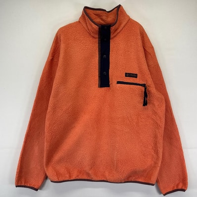 古着 コロンビア Columbia フリース ニット ハーフスナップボタン ワンポイントロゴ プルオーバー アウトドア L オレンジ系 メンズ