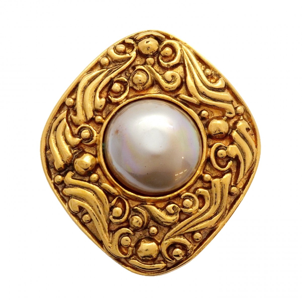 ★SALE【6jcb0881-k】シャネル ブローチ ヴィンテージ 菱形 GPメッキ フェイクパール ゴールド【中古】レディース