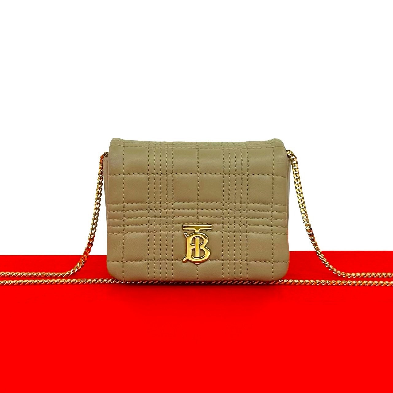 BURBERRY バーバリー ローラ TB ロゴ レザー ショルダーバッグ ベージュ
 19233