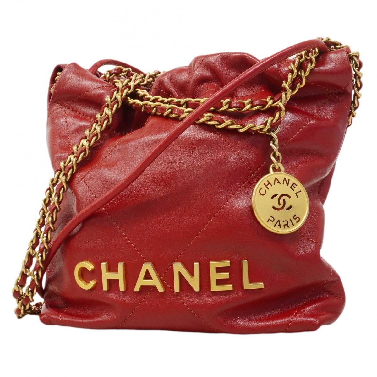 【6dd4368】シャネル ハンドバッグ チェーンショルダー シャネル22 カーフスキン レッド ゴールド金具 2wayバッグ【中古】レディース