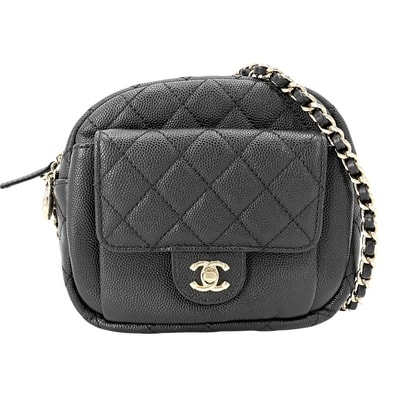 CHANEL シャネル ショルダーバッグ マトラッセ チェーンショルダー ポシェット ミニバッグ 肩掛け 斜め掛け ココマーク キャビアスキン ブラック 黒 ゴールド金具 レディース 美品【中古品】