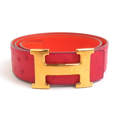 エルメス HERMES ベルト コンスタンス オーストリッチ ブーゲンビリア/オレンジ ゴールド レディース【中古】 h32528k
