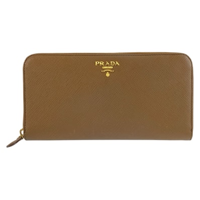 美品 PRADA プラダ サフィアーノ ブラウン ゴールド金具 レザー 長財布 ロングウォレット 604061 【中古】