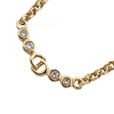 【6jcb0939-k】クリスチャンディオール ネックレス CDロゴ GPメッキ ラインストーン ゴールド【中古】レディース