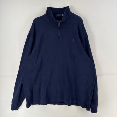 古着 ポロ・ラルフローレン POLO RALPH LAUREN スウェット ハーフジップ ロゴ 刺繍 プルオーバー トレーナー 2XL ネイビー メンズ