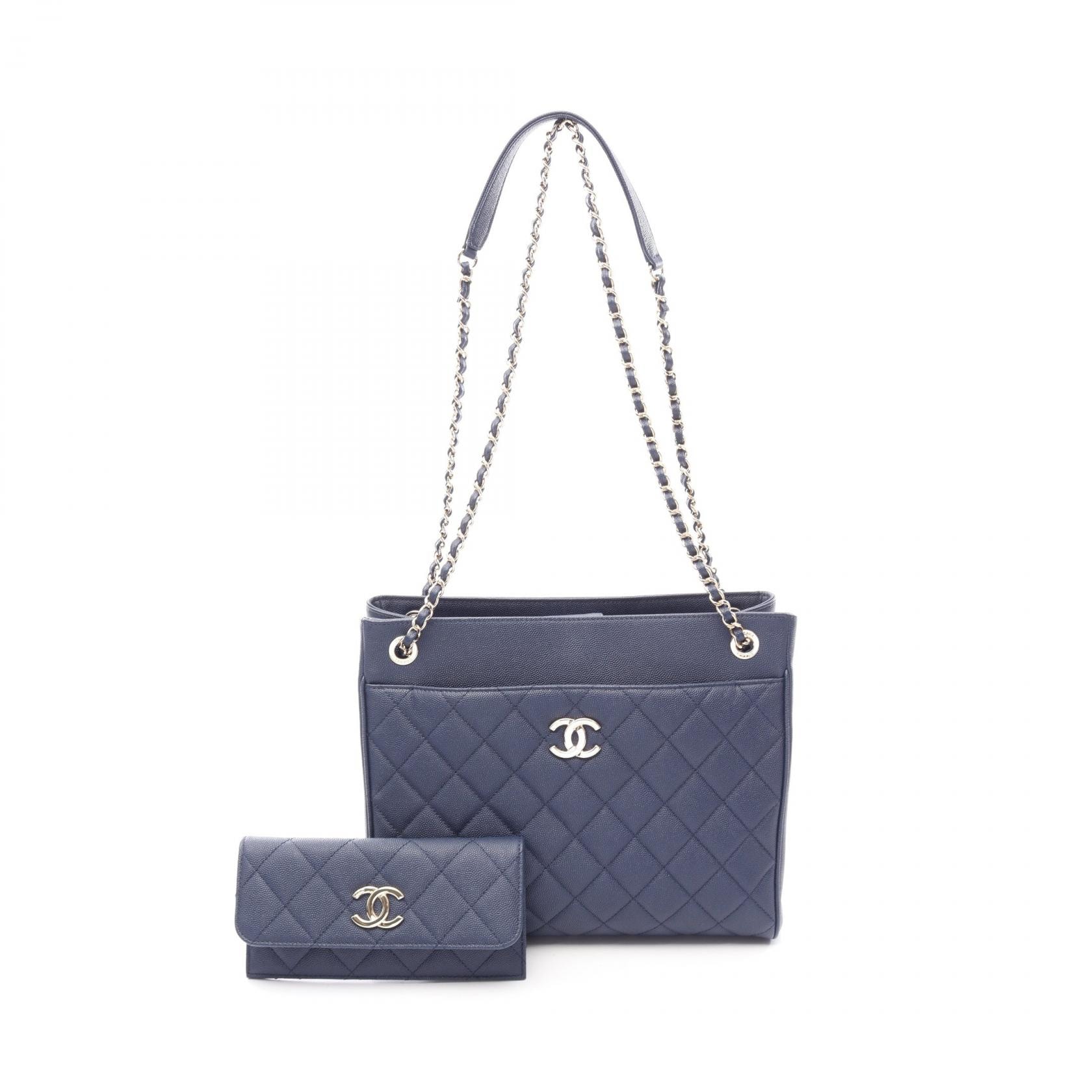 シャネル CHANEL マトラッセ ショルダーバッグ バッグ キャビアスキン(グレインドカーフ) レディース ネイビー系 A50499 【中古】