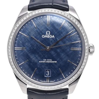 オメガ OMEGA 435.18.40.21.03.001 デビル トレゾア ダイヤモンドベゼル ネイビー 手巻き メンズ 極美品 保証書付き 腕時計 O#148917