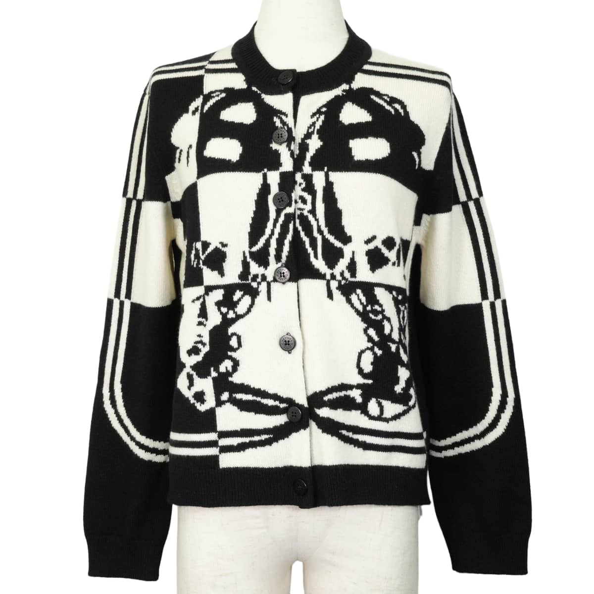2021秋冬 HERMES エルメス カーディガン 長袖 ニット ブリッドドゥガラ 黒 (ブラック)/白 (ホワイト) カシミヤ #44 新品未使用