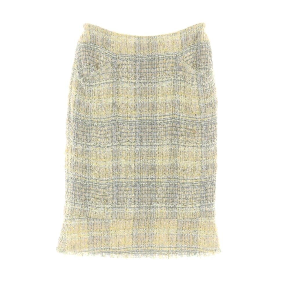 【中古】シャネル CHANEL レーヨンナイロンコットンウール チェック スカート オフホワイトxイエロー【サイズ34】【レディース】