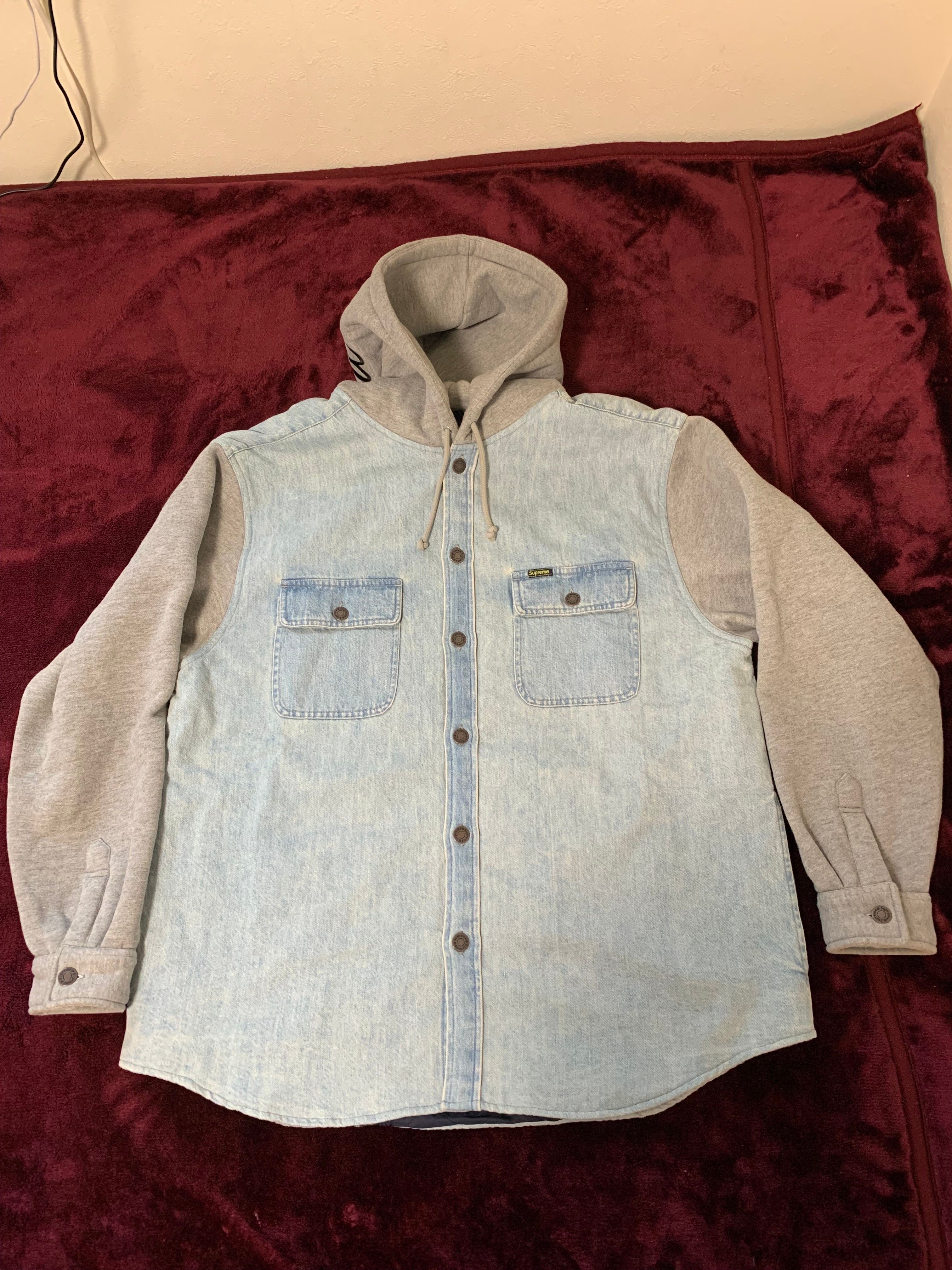 Supreme Fleece Hooded Denim Shirt "Blue"