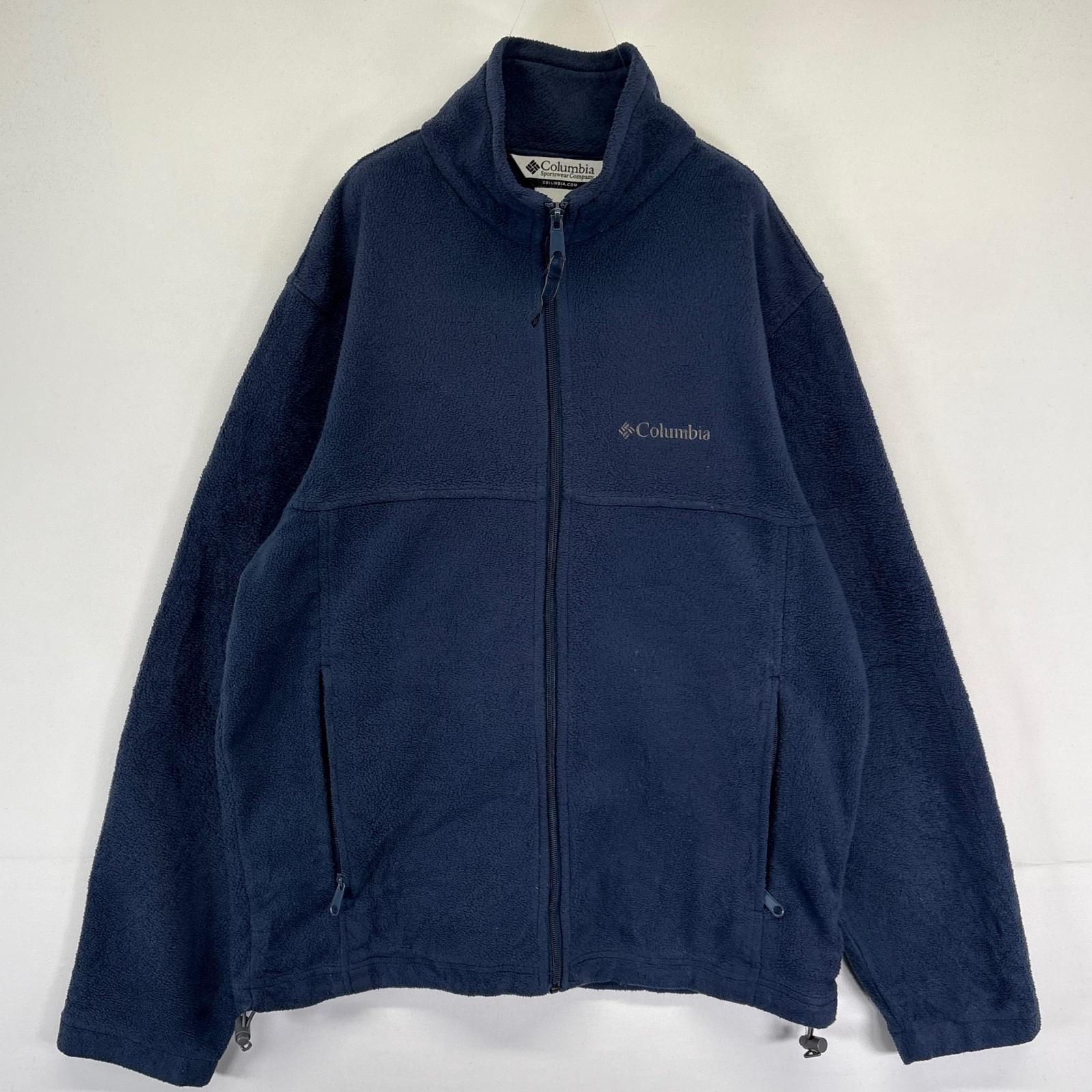 古着 コロンビア Columbia フリース ジャケット フルジップ ワンポイントロゴ アウトドア M  ネイビー系 メンズ