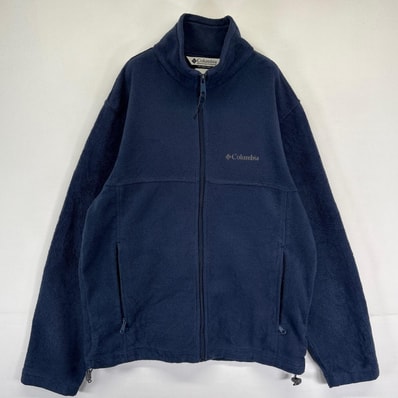 古着 コロンビア Columbia フリース ジャケット フルジップ ワンポイントロゴ アウトドア M ネイビー系 メンズ