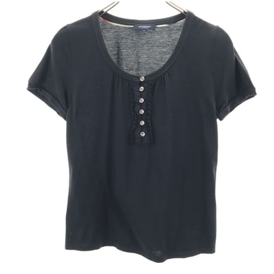 BURBERRY LONDON バーバリーロンドン 三陽商会 日本製 半袖 ヘンリーネック カットソー 2 ブラック系