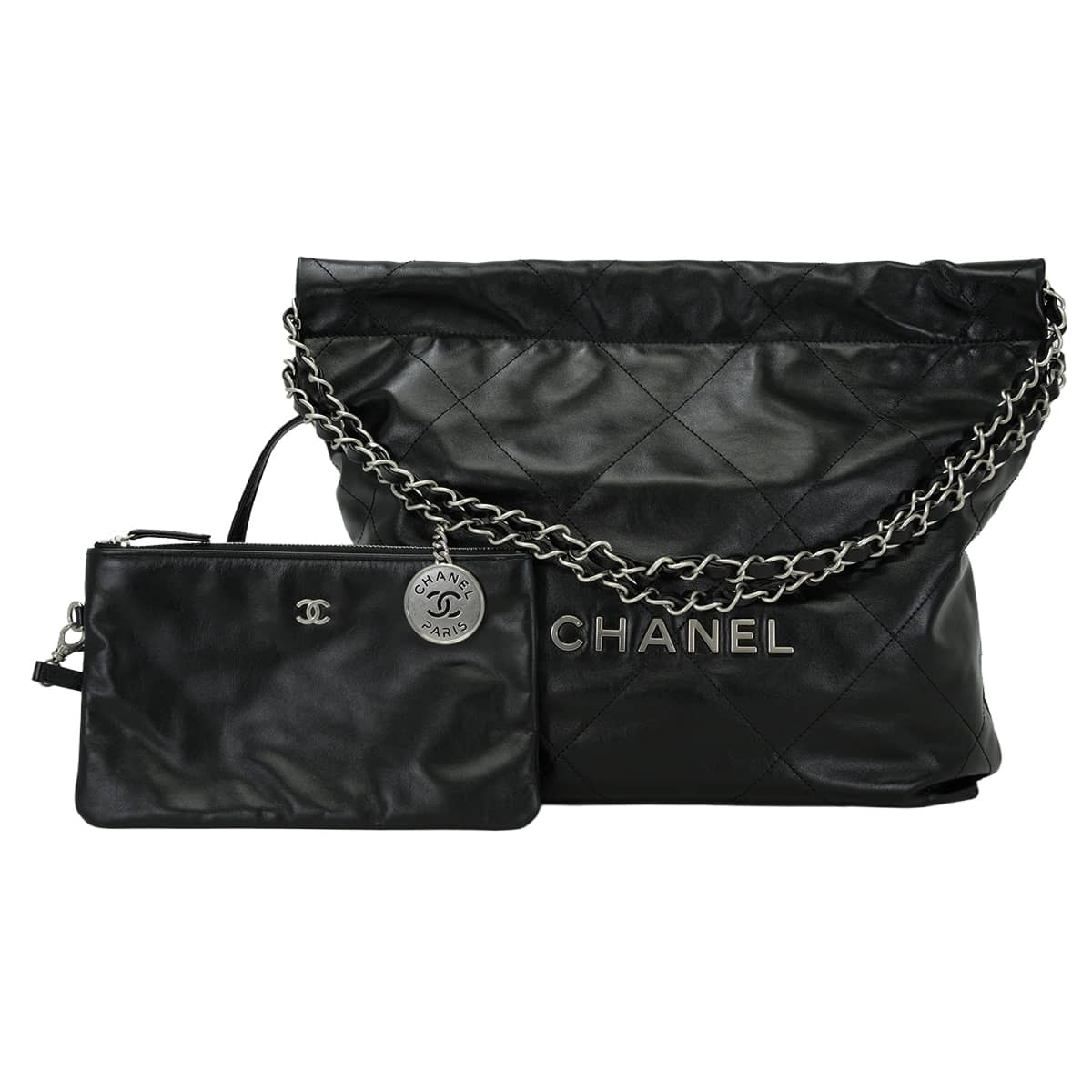 CHANEL シャネル ショルダーバッグ シャネル22 スモール マトラッセ メダルチャーム付 ホーボー ココマーク 黒 (ブラック) シャイニーカーフスキン マットシルバー金具 AS3260 新品同様【中古】