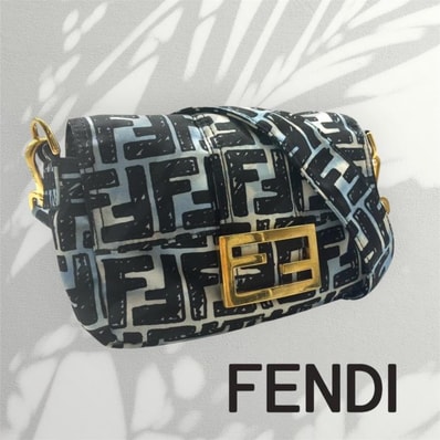 FENDI フェンディ ジョシュアヴィーダスコラボ Joshua Vides ズッカ バゲット ミニ 2WAYバッグ 8BR784 ブルー ナイロン ★美品★