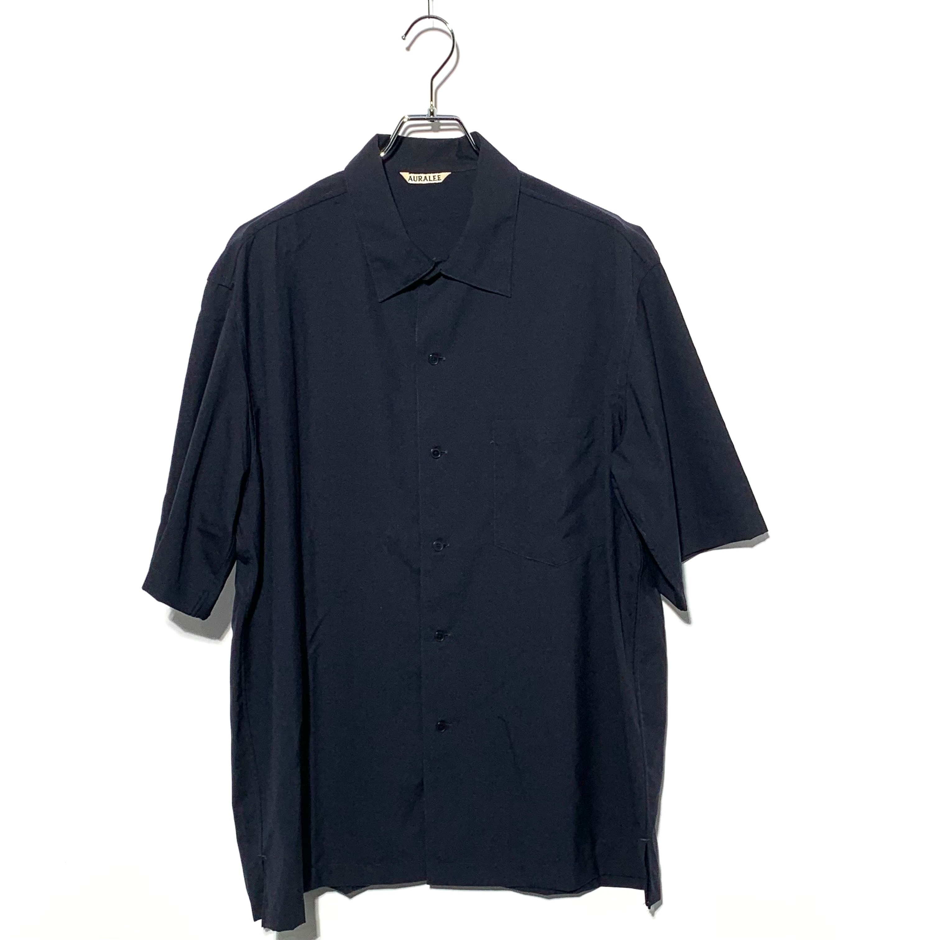AURALEE Super Fine Tropical Wool Open Collar Half Sleeved Shirt "Top Dark Navy"