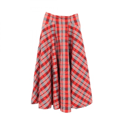 ディオール Dior チェック スカート 衣料品 ボトムス ウール レディース レッド系 / ネイビー系 151J21A1386 【中古】