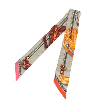 エルメス HERMES ツイリー ツィリー Twilly バンドースカーフ スカーフ シルク グレー 美品