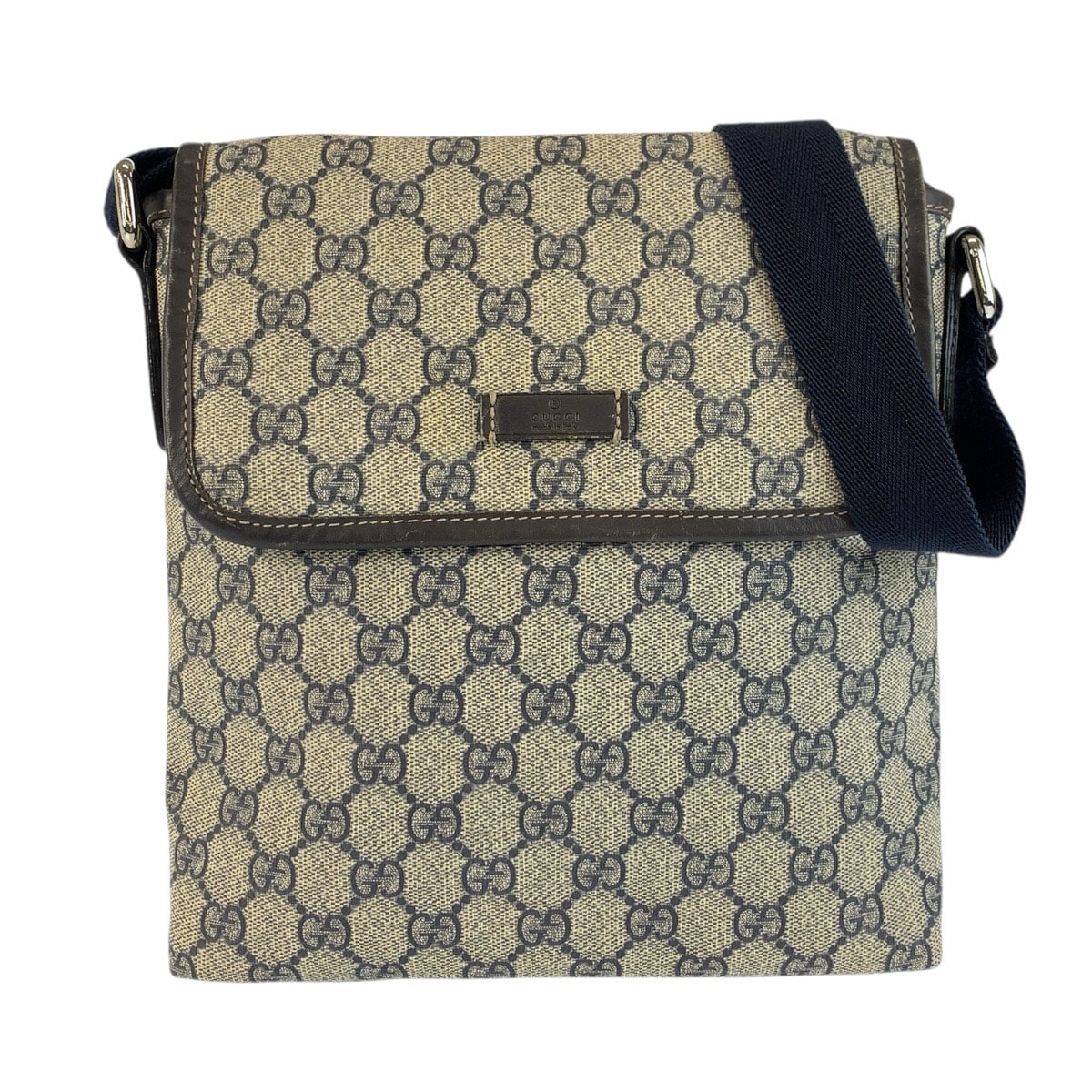 美品 GUCCI グッチ グレー ネイビー GGスプリームキャンバス ショルダーバッグ ポシェット 602369 【中古】