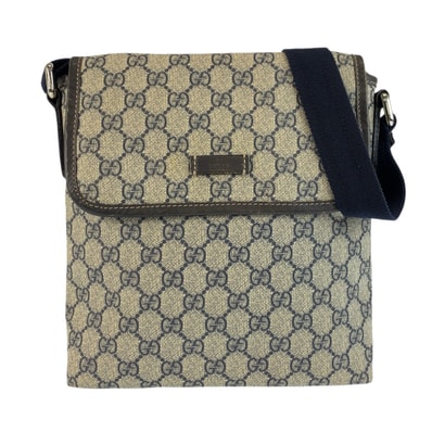 美品 GUCCI グッチ グレー ネイビー GGスプリームキャンバス ショルダーバッグ ポシェット 602369 【中古】