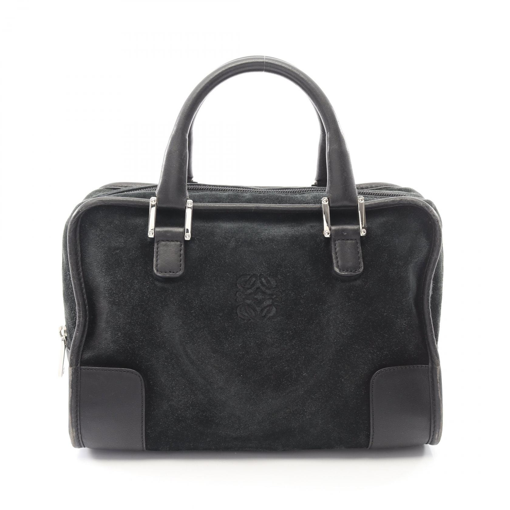 ロエベ LOEWE アマソナ28 ハンドバッグ バッグ スウェード レザー レディース ブラック系 【中古】