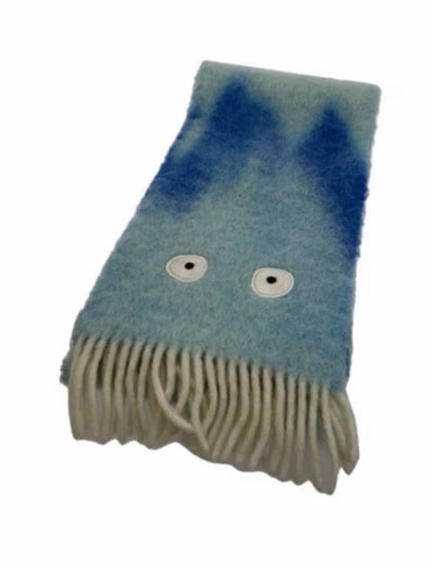 LOEWE x Howl's Moving Castle Calcifer Scarf In Mohair and Wool Blend "Blue/Light Blue"