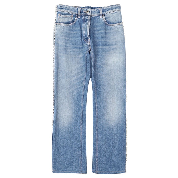 プラダ 2018年製 デニム パンツ クリスタルビジュー サイドライン パンツ レディース ユーズドインディゴ 24 S PRADA