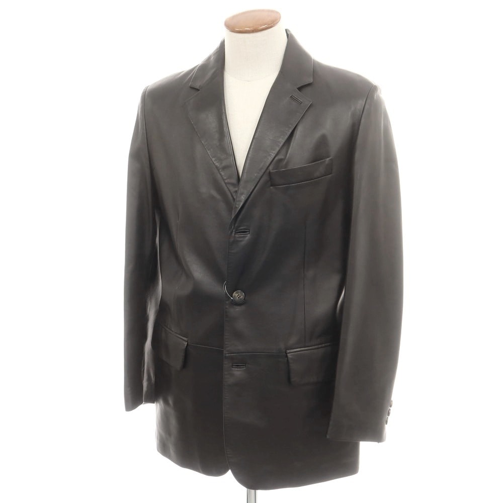 【中古】サルヴァトーレフェラガモ Salvatore Ferragamo レザー テーラードジャケット ブラック【サイズ46】【メンズ】