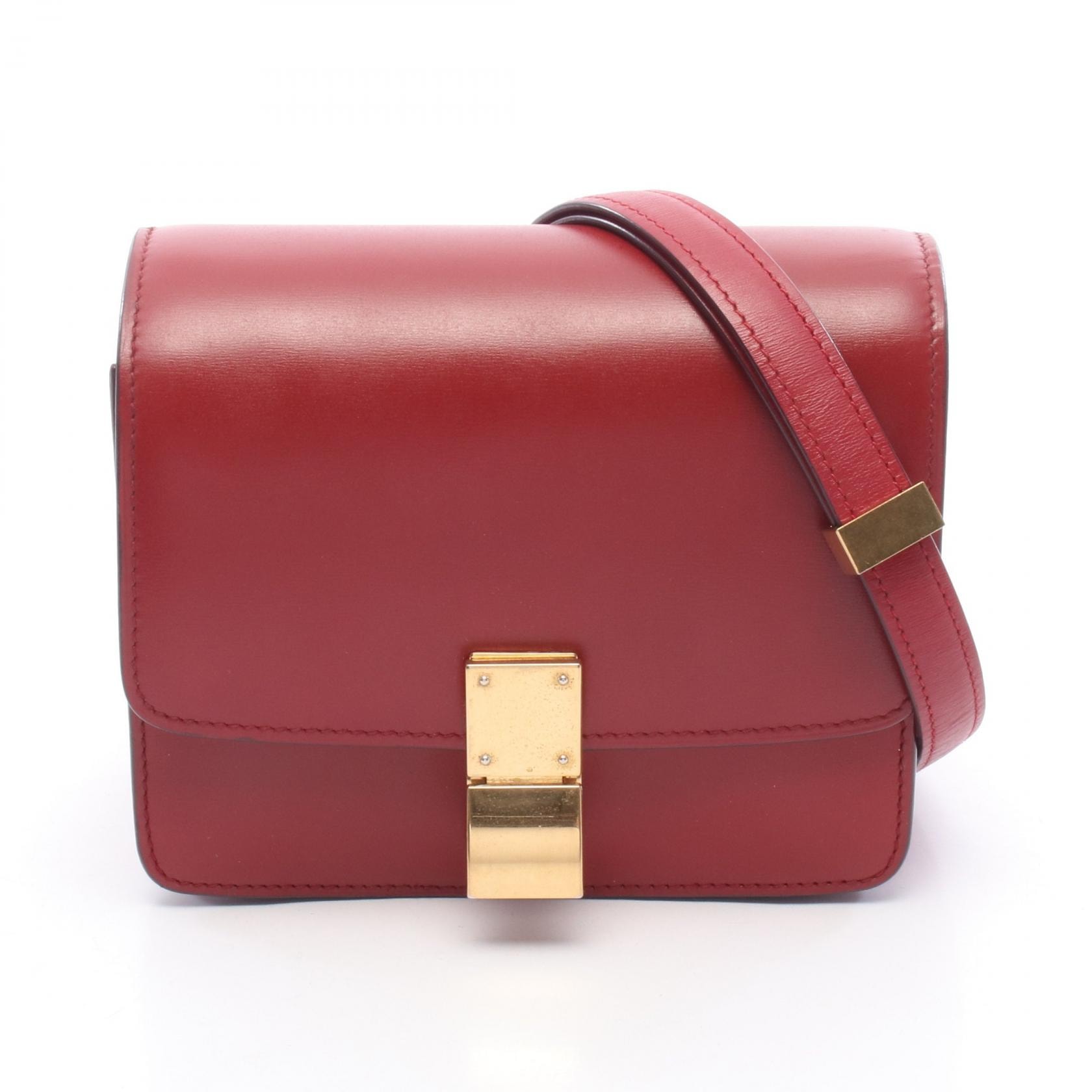 セリーヌ CELINE クラシック ボックス スモール ショルダーバッグ バッグ レザー レディース レッド系 【中古】