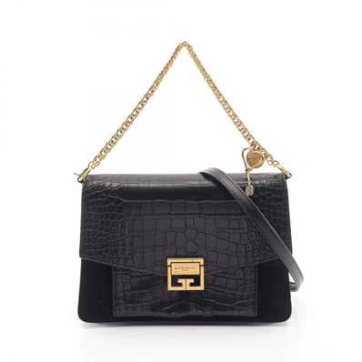 ジバンシィ GIVENCHY GV3 クロコ型押し 2WAY ショルダーバッグ バッグ レザー スウェード レディース ブラック系 【中古】