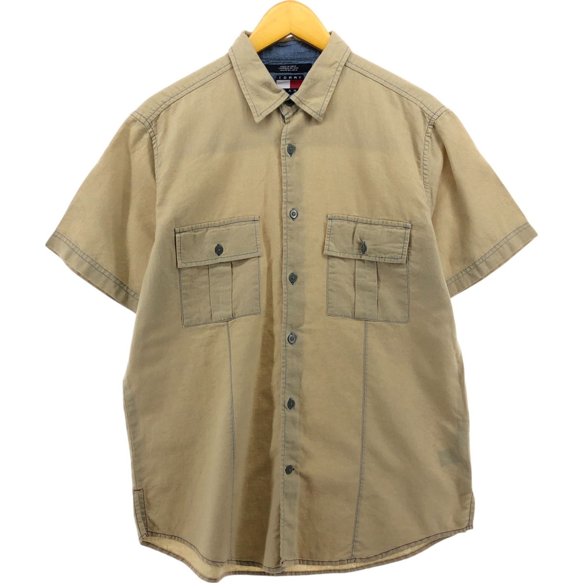 古着 トミーヒルフィガー TOMMY HILFIGER 半袖 コットン×リネンシャツ メンズM相当/eaa565518