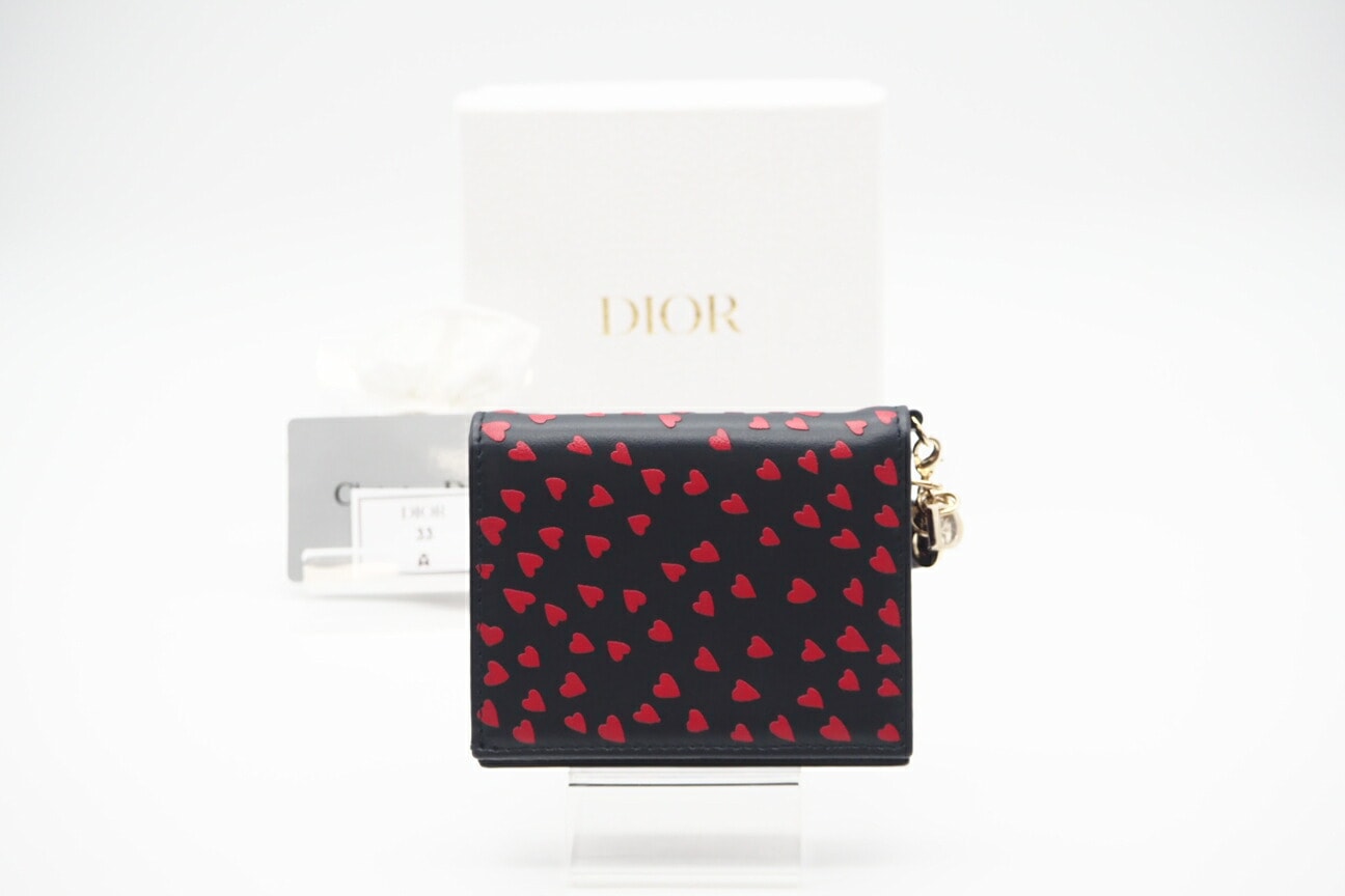 極美品 Dior ディオール レザー I LOVE PARIS レディディオール コンパクトウォレット 二つ折り財布 ネイビー レッド レザー レディース