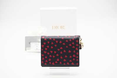 極美品 Dior ディオール レザー I LOVE PARIS レディディオール コンパクトウォレット 二つ折り財布 ネイビー レッド レザー レディース