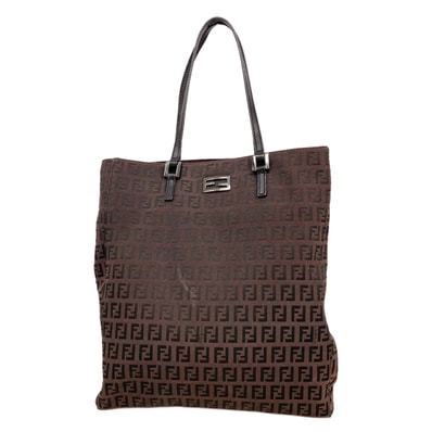 ★最終価格★SALE【6ie6566】フェンディ トートバッグ ズッキーノ ナイロンキャンバス ダークブラウン シルバー金具【中古】レディース