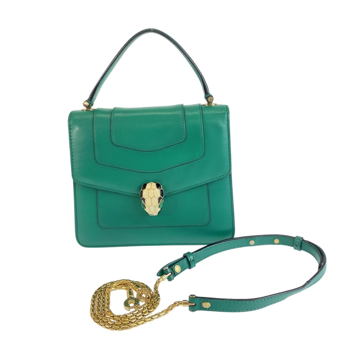 BVLGARI ブルガリ セルペンティ グリーン ゴールド レザー メタル/ 2WAY ショルダーバッグ ハンドバッグ 1-0295774 【中古】