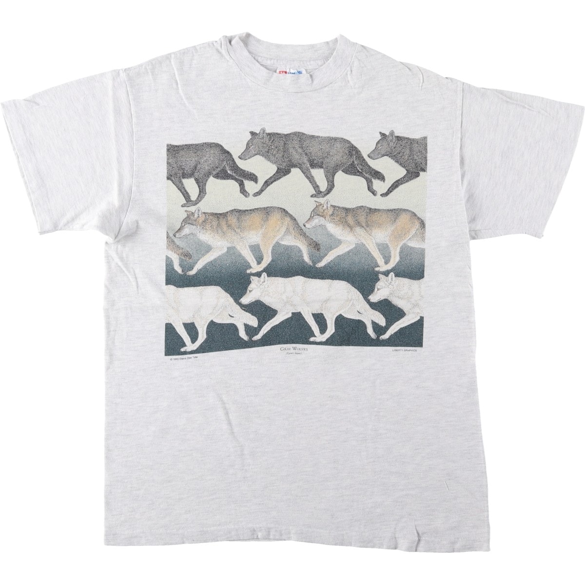 古着 90年代 ヘインズ Hanes BEEFY-T オオカミ柄 アニマルTシャツ USA製 メンズM相当/eaa659496