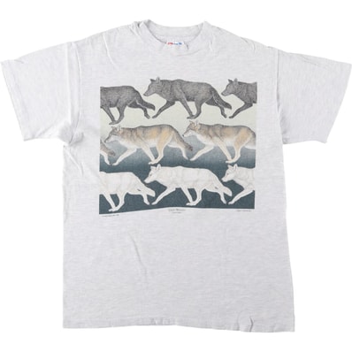 古着 90年代 ヘインズ Hanes BEEFY-T オオカミ柄 アニマルTシャツ USA製 メンズM相当/eaa659496