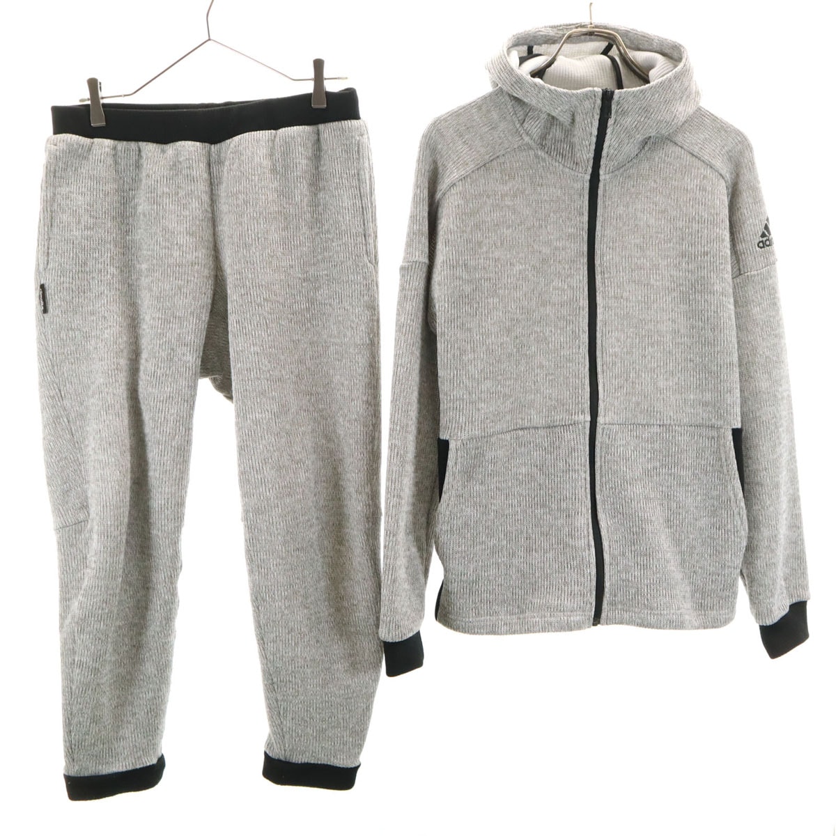 adidas アディダス 長袖 ニット ジップパーカー 上下セットアップ L グレー