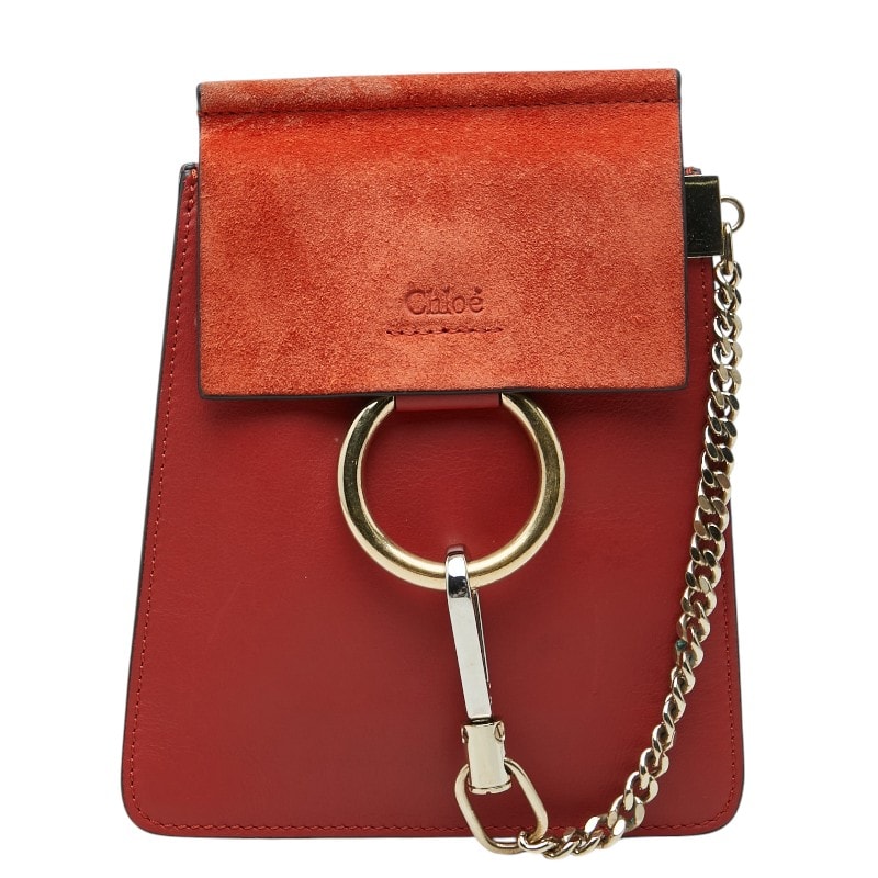 クロエ フェイ スモール 斜め掛け ショルダーバッグ レッド レザー スウェード レディース Chloe 【中古】
