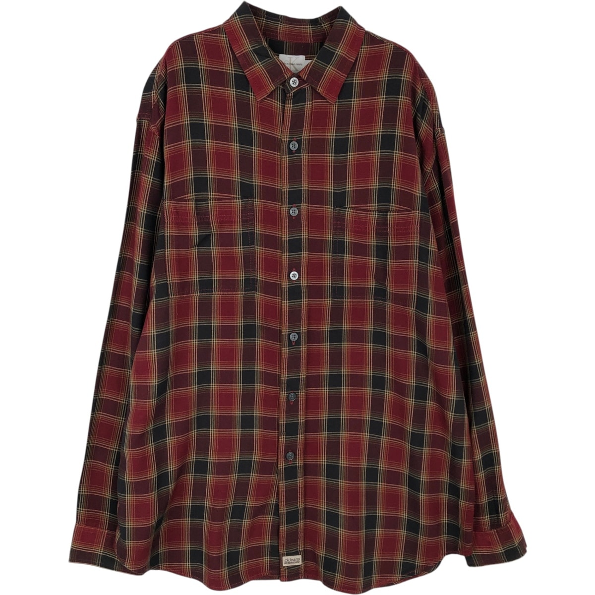 古着 90~00年代 カルバンクライン Calvin klein JEANS チェック柄 長袖 ビスコースシャツ メンズM相当/eaa625227