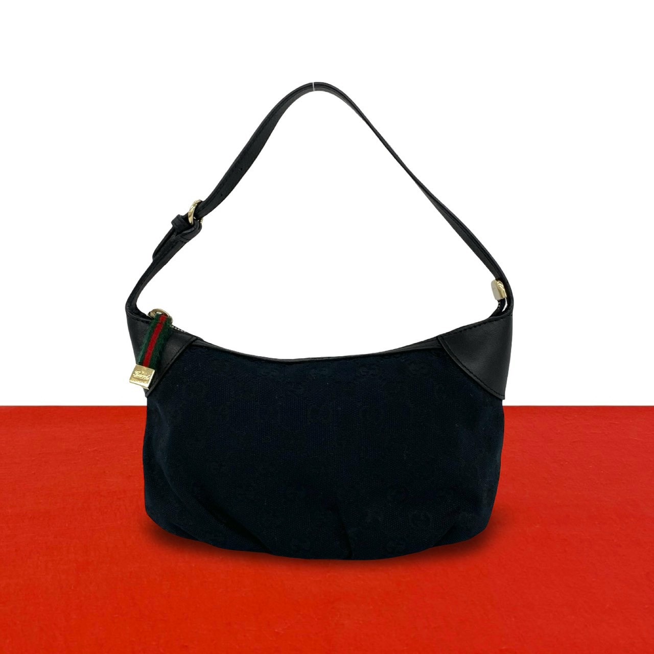 GUCCI グッチ シェリーライン GG 柄 キャンバス レザー ショルダーバッグ ブラック
93128