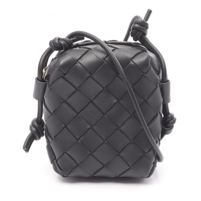 ボッテガヴェネタ BOTTEGA VENETA イントレチャート マイクロ ショルダーバッグ バッグ レザー レディース ブラック系 805806V4W518425 【中古】