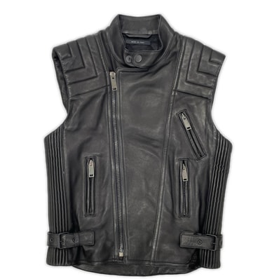 グッチ 165399 XN029 ブラック ラムレザー ライダースベスト 44