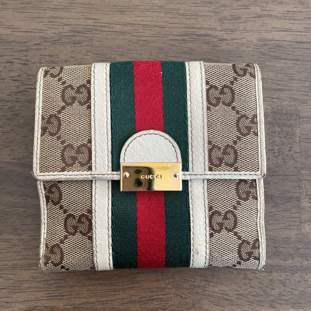 GUCCI グッチ シェリーラインWホック GGキャンバス×レザー 二つ折り財布